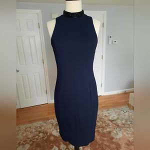 Navy sleeveless sheath dress
